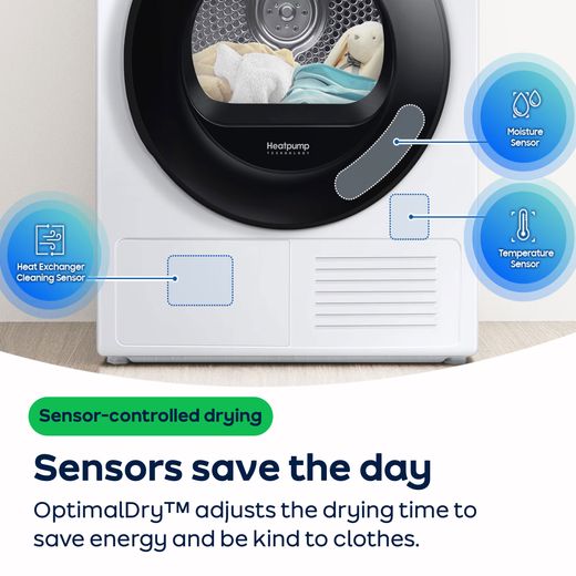 Samsung Series 6 DV90T6240LB/S1 Wifi Connected 9Kg Heat Pump Tumble Dryer - Black - AO Annotation - OptimalDry™