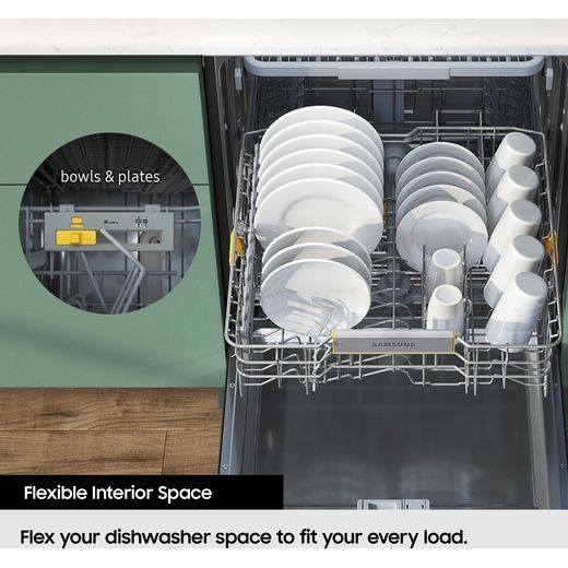 Samsung Series 7 AutoRelease™ Integrated Standard Dishwasher - White - annotation - flexi interior shot