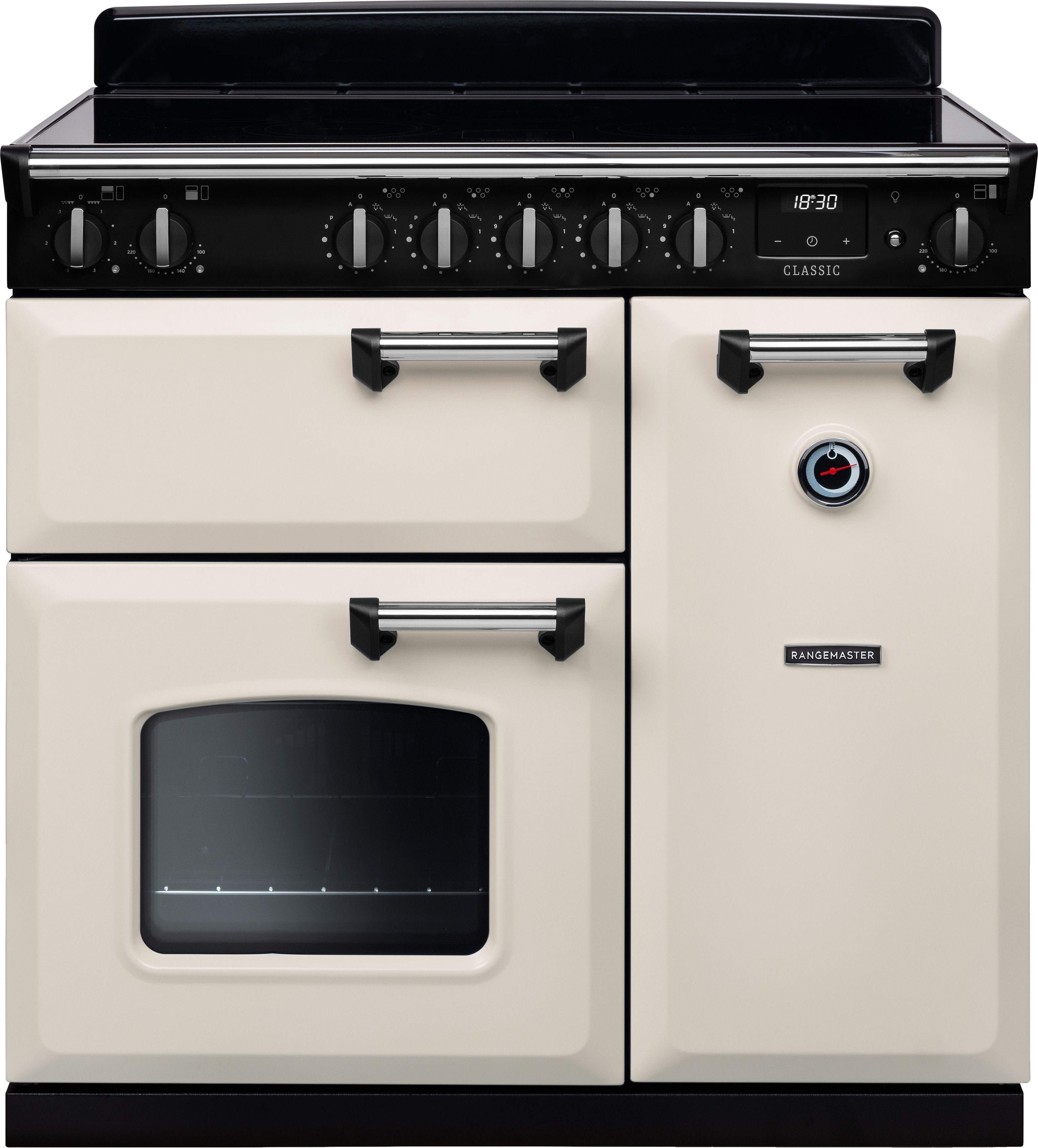 Image of Rangemaster Classic CL90EIPPCR/CM1 90cm wide Electric Range Cooker with Induction Hob - Pale Cream / Chrome - A Rated, Cream
