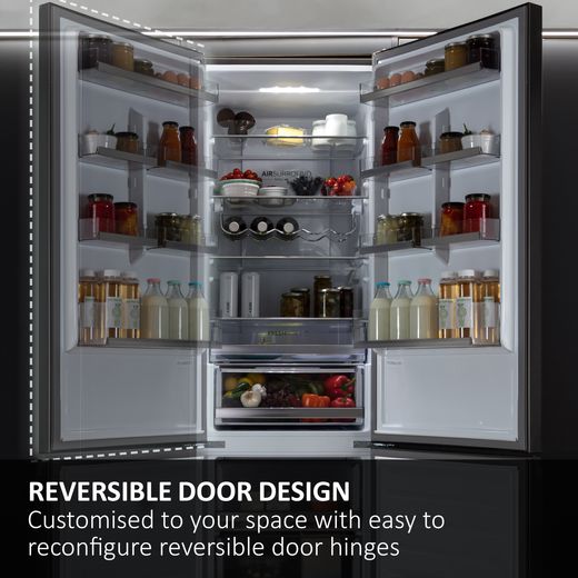 Haier HB50T618FMK 177cm 50/50 Integrated Frost Free Fridge Freezer with Sliding Door Fixing Kit - White - Annotation - Reversable door shot