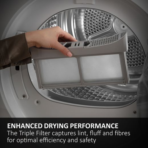 Haier X Series 5 HD80-D357GU1-UK Wifi Connected 8Kg Heat Pump Tumble Dryer - Graphite - Annotation - triple filter shot