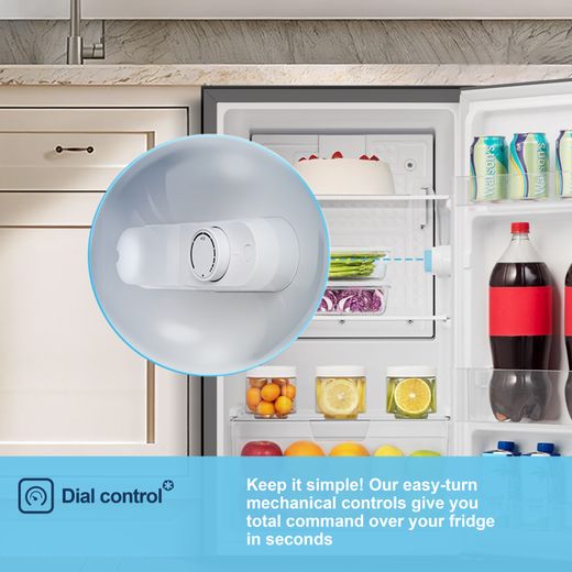 Fridgemaster MUL4892ES Compact 84cm Fridge - Silver - Annotation - Dial control