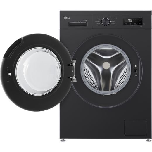 LG X10 Series ThinQ™ W4X1095NNK Wifi Connected 9Kg / 5Kg Washer Dryer with 1400 rpm - Black - front with door open 