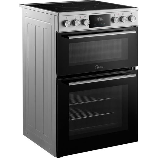 Midea MFO24EME4R118-SS 60cm Wide Double Oven Electric Cooker with Ceramic Hob - Stainless Steel  - right perspective shot