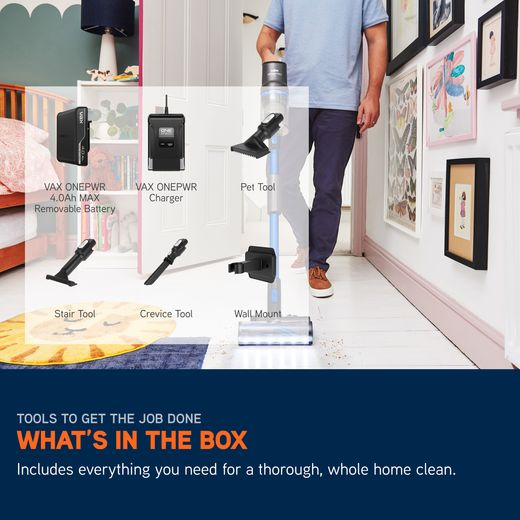 Vax HomePro Pet Cordless Vacuum Cleaner with up to 45 Minutes Run Time - Graphite / Blue - Annotation - Whats in th box shot