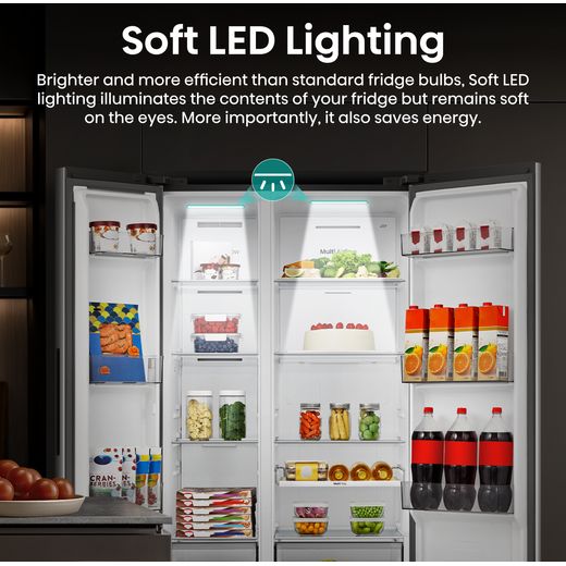 Hisense American Fridge Freezer - Stainless Steel - Annotation - Soft LED lighting