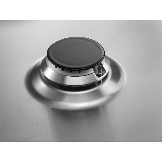 AEG 3000 Slim Line HGX75400SM 74cm Gas Hob - Stainless Steel - Close up of gas ring shot