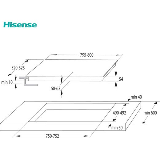 Hisense HIPK2PBN80IND Electric Single Oven and Induction Hob Pack - Black - Annotation - Dimension shot