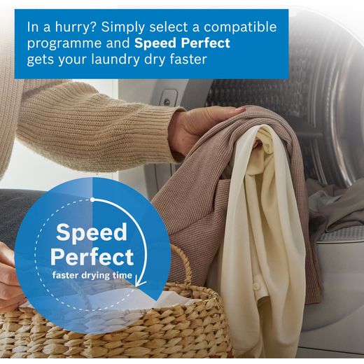 Bosch Series 8 WRB247C9GB 9Kg Heat Pump Tumble Dryer - White - Annotation - speed perfect shot